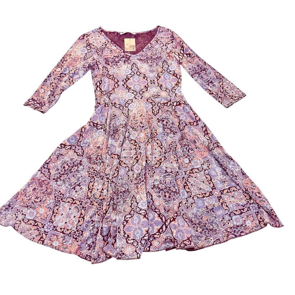 Peruvian Connection King Street Dress Midi Printed Dress Size Small NWT